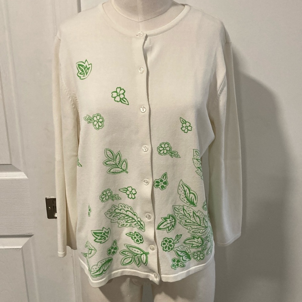 Pendleton Green Leaf Button Up Sweater Pl - image 1